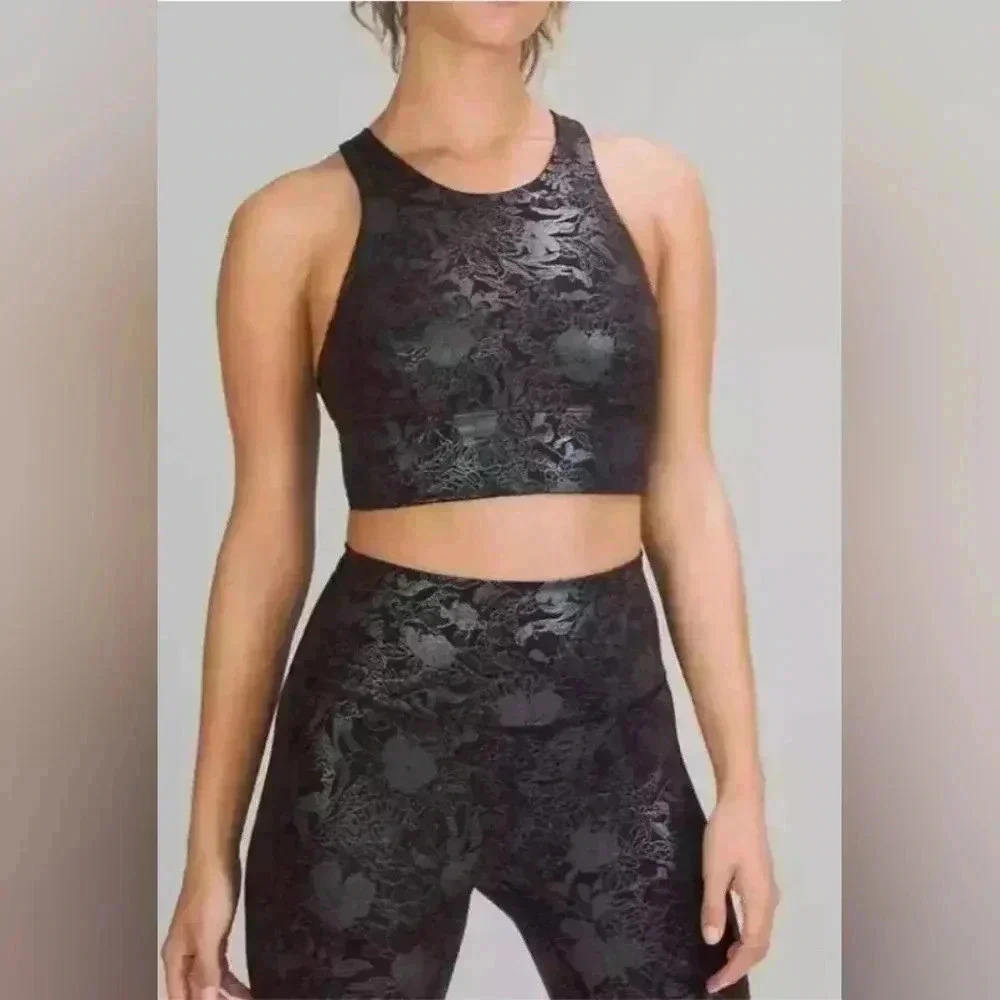 Lululemon Train To Be Live Bra Floral Foil Black Racerback Workout Size 2 NWT